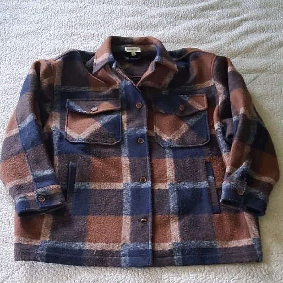 Gianni Bini Brown and Blue Plaid Jacket - Picture 1 of 6